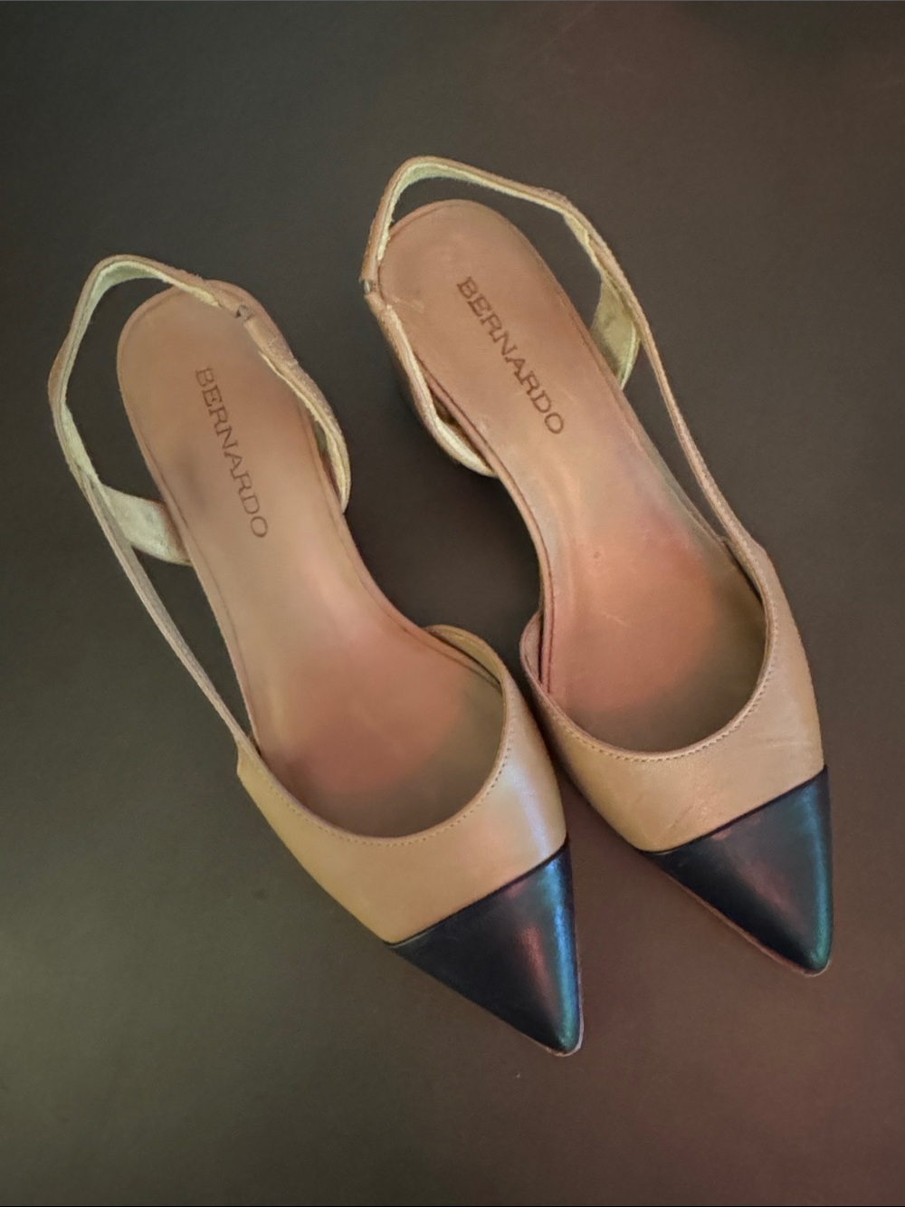 Bernardo Two-Tone Pointed Toe Slingback Pumps - Tan and Black